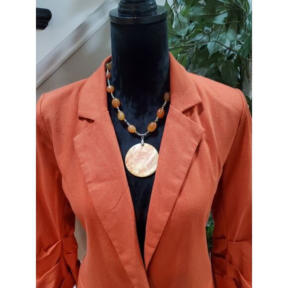 Lush Coral Cotton Single Breasted One Button Boyfriend Blazer Jacket Size Small - Picture 2 of 14